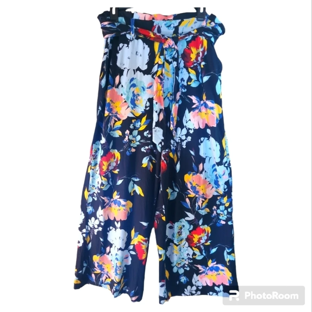 Cupio* Julianna Floral Print Pants* Elastic Waist* Wide Leg* Sz L